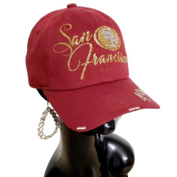 San Francisco Maroon Baseball Cap with Shiny lettering & Crystals - Picture 4 of 6